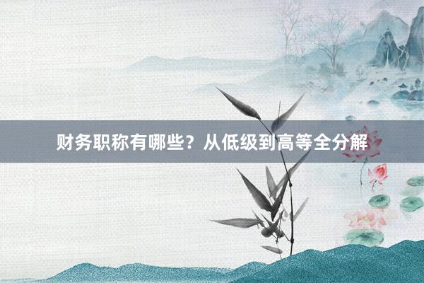 财务职称有哪些？从低级到高等全分解